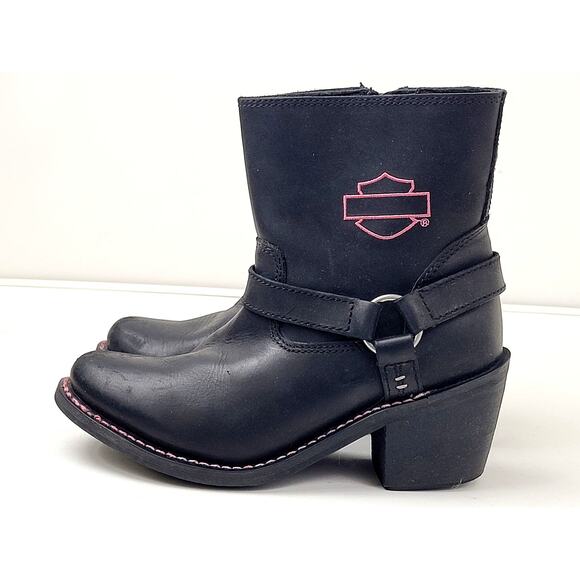 Harley-Davidson Black Leather Heeled Boots Women's Sz 7.5 - Picture 6 of 10